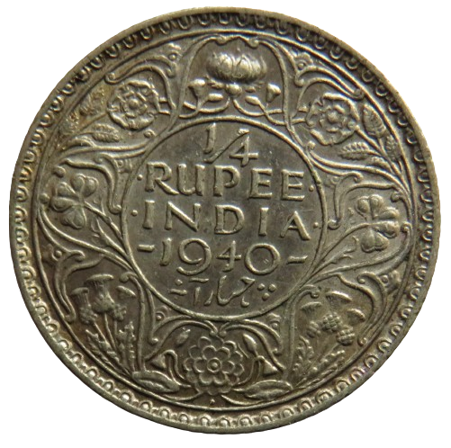 1940 King George VI India Silver 1/4 Rupee Coin