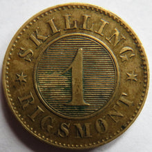 Load image into Gallery viewer, 1863 Denmark One Skilling Rigsmont Coin
