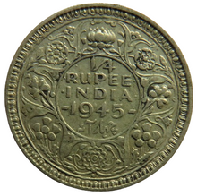 Load image into Gallery viewer, 1945 King George VI India Silver 1/4 Rupee Coin
