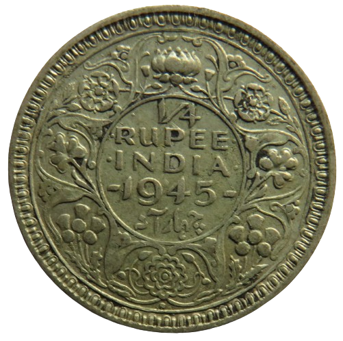 1945 King George VI India Silver 1/4 Rupee Coin