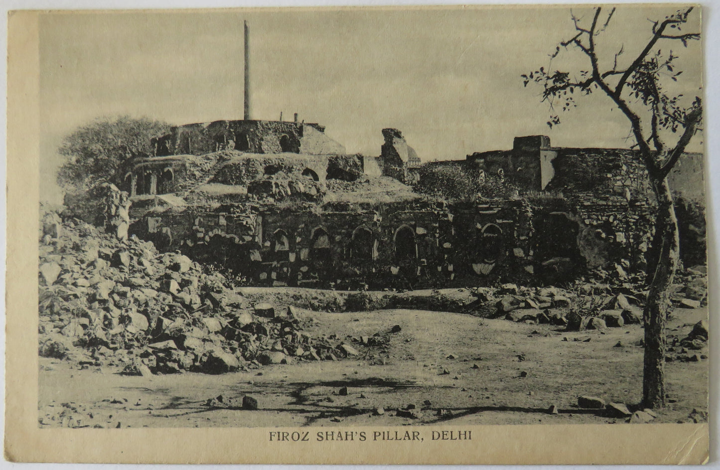 Vintage Postcard of Firoz Shah's Pillar, Delhi