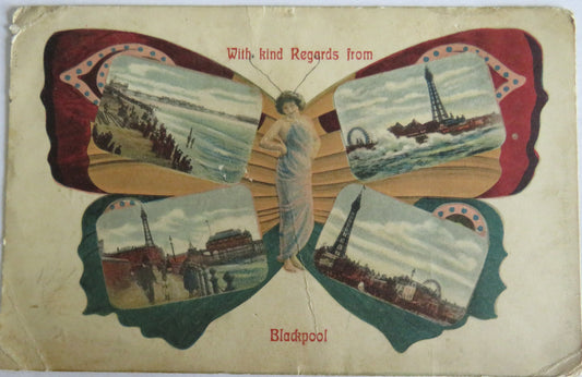 Vintage Postcard With Regards From Blackpool 1905