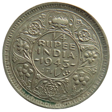 Load image into Gallery viewer, 1943 King George VI India Silver 1/4 Rupee Coin
