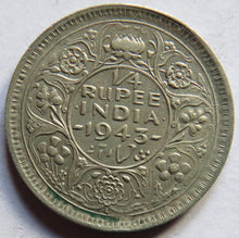 Load image into Gallery viewer, 1943 King George VI India Silver 1/4 Rupee Coin
