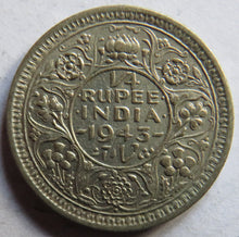 Load image into Gallery viewer, 1943 King George VI India Silver 1/4 Rupee Coin
