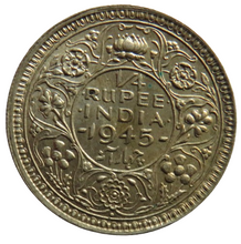 Load image into Gallery viewer, 1945 King George VI India Silver 1/4 Rupee Coin
