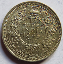 Load image into Gallery viewer, 1945 King George VI India Silver 1/4 Rupee Coin
