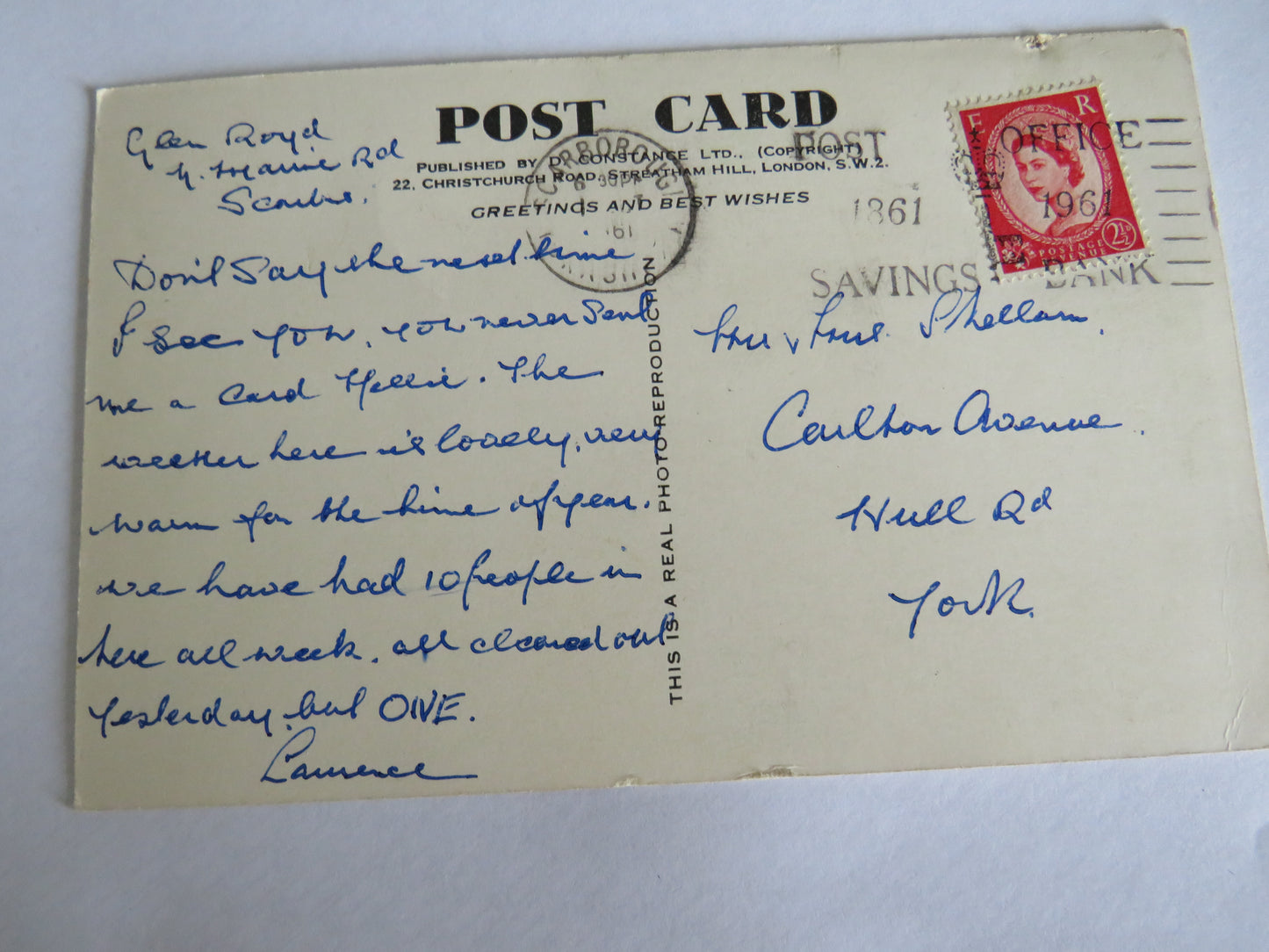 Vintage Postcard of North Bay, Scarborough 1961