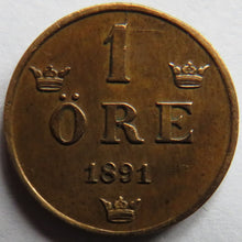 Load image into Gallery viewer, 1891 Sweden One Ore Coin
