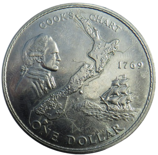 1969 New Zealand $1 One Dollar Coin Cook's Chart 1769