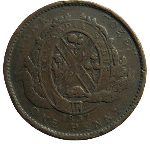 1837 Lower Canada One Penny / 2 Sous Bank Token