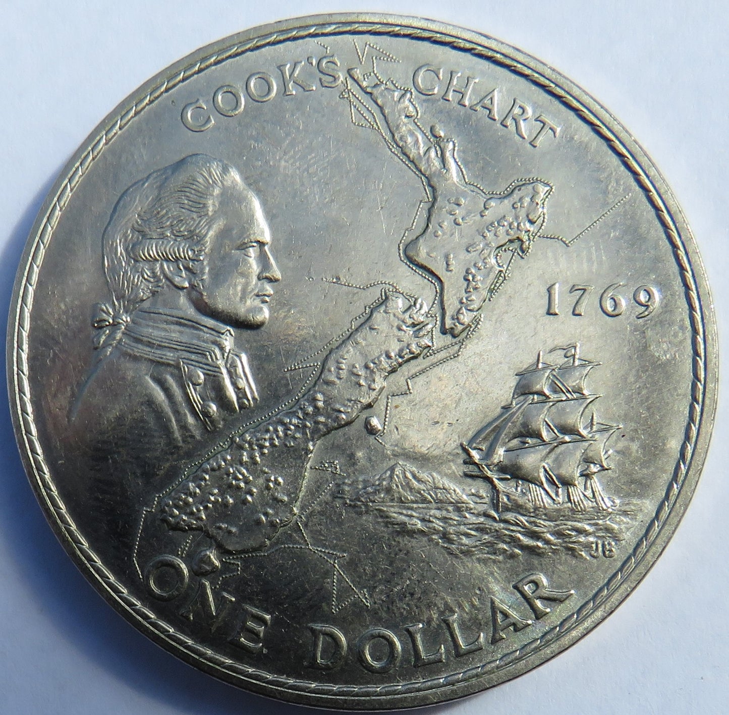 1969 New Zealand $1 One Dollar Coin Cook's Chart 1769