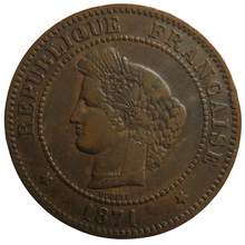 Load image into Gallery viewer, 1871-A France 5 Centimes Coin
