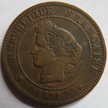 Load image into Gallery viewer, 1871-A France 5 Centimes Coin
