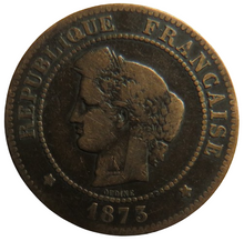 Load image into Gallery viewer, 1873-K France 5 Centimes Coin
