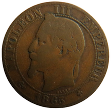 Load image into Gallery viewer, 1865-BB France Napoleon III 5 Centimes Coin
