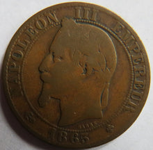 Load image into Gallery viewer, 1865-BB France Napoleon III 5 Centimes Coin
