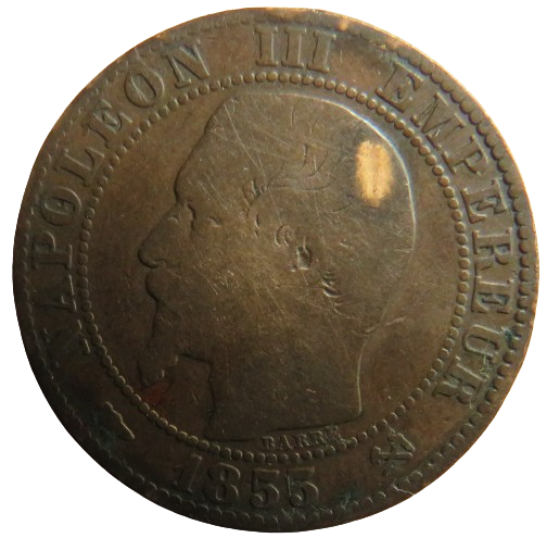 1855-B France Napoleon III 5 Centimes Coin