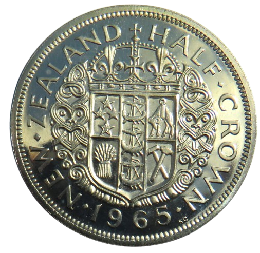 1965 Queen Elizabeth II New Zealand Prooflike Halfcrown Coin