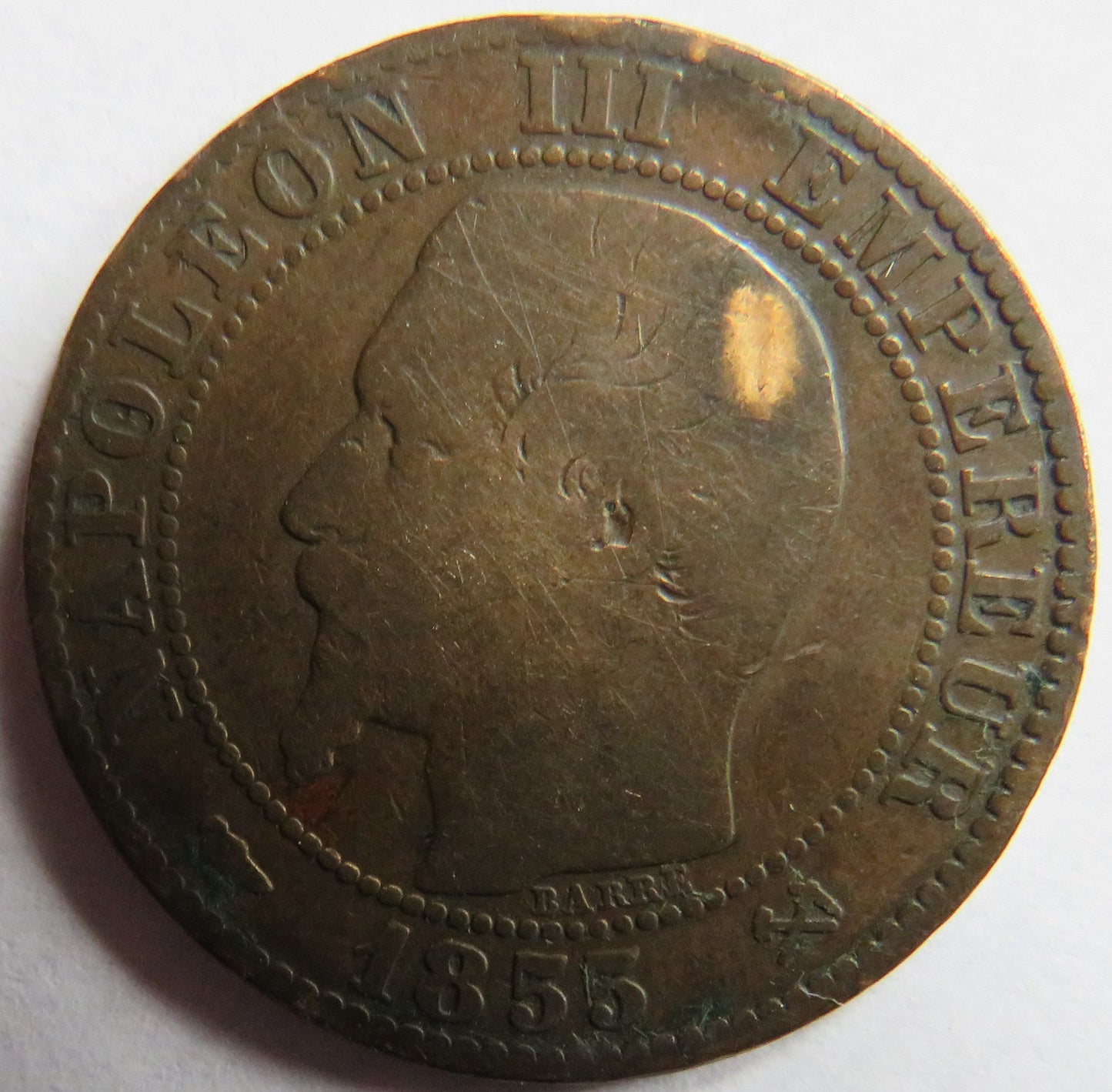 1855-B France Napoleon III 5 Centimes Coin