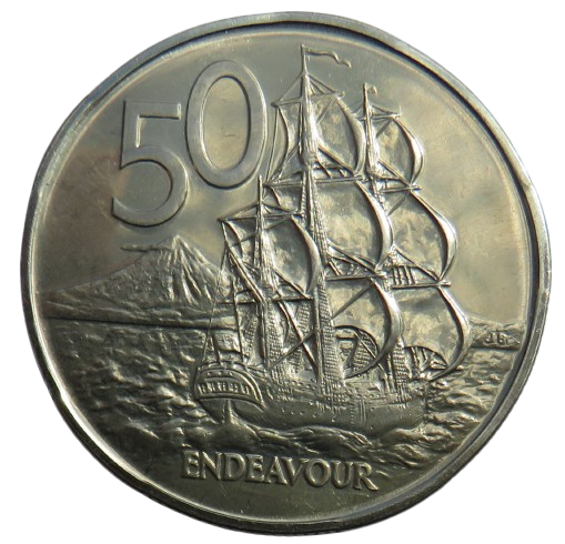 1970 Queen Elizabeth II New Zealand 50 Cents Coin In High Grade