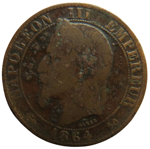 1864-K France Napoleon III 5 Centimes Coin