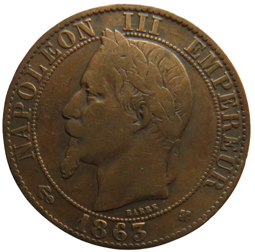 1863-BB France Napoleon III 5 Centimes Coin