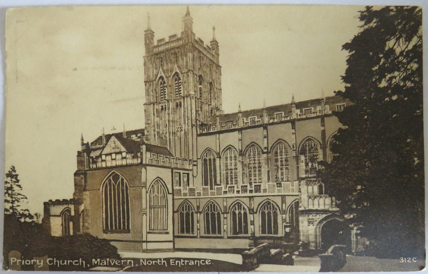 Vintage Postcard of Priory Church, Malvern North Entrance