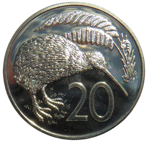 1968 Queen Elizabeth II New Zealand Prooflike 20 Cents Coin