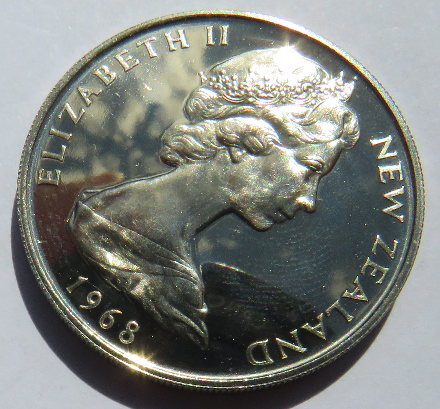 1968 Queen Elizabeth II New Zealand Prooflike 20 Cents Coin