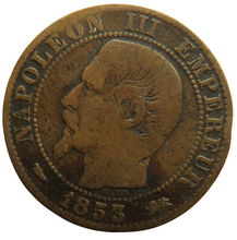 Load image into Gallery viewer, 1853-D France Napoleon III 5 Centimes Coin
