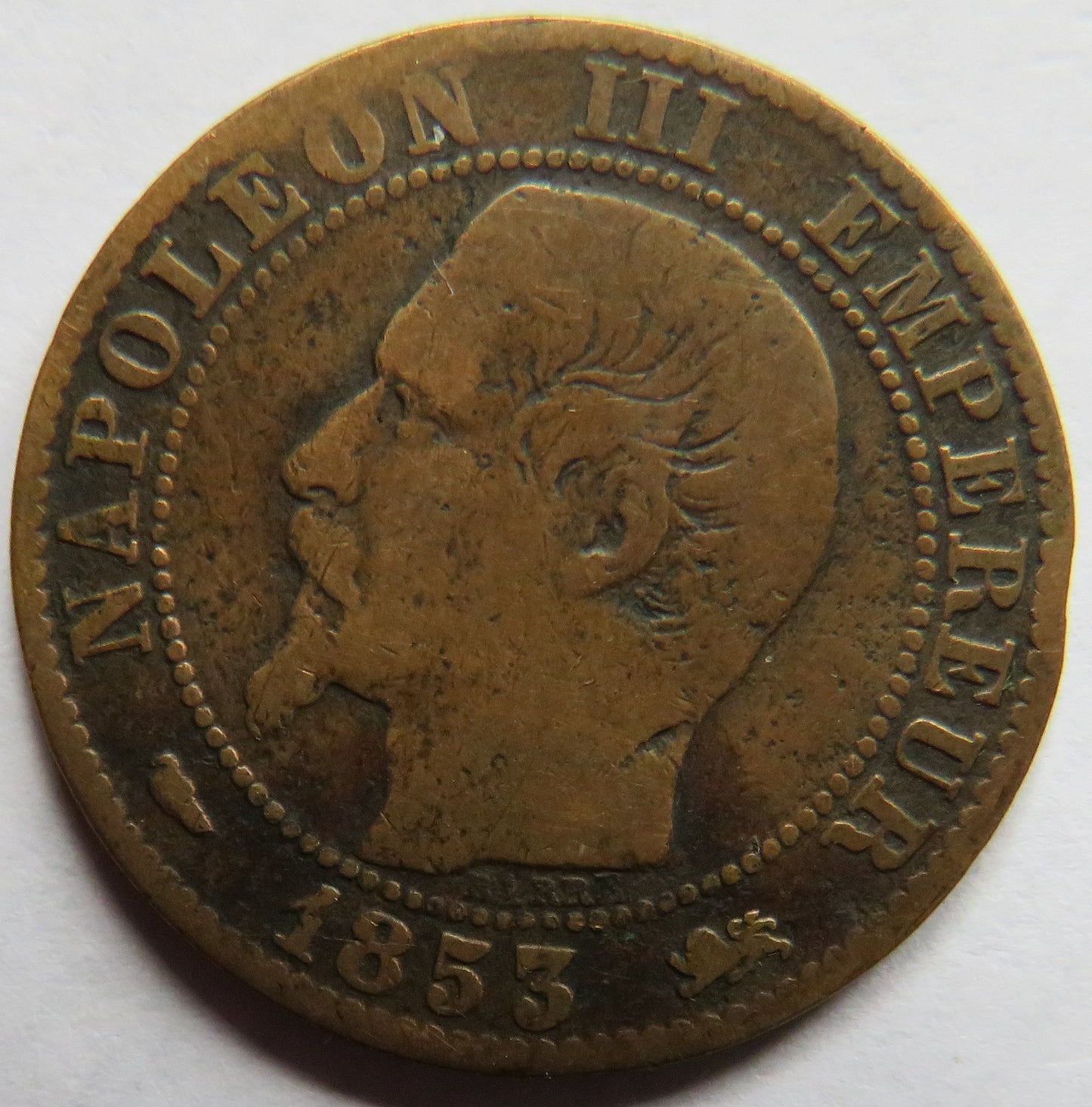 1853-D France Napoleon III 5 Centimes Coin
