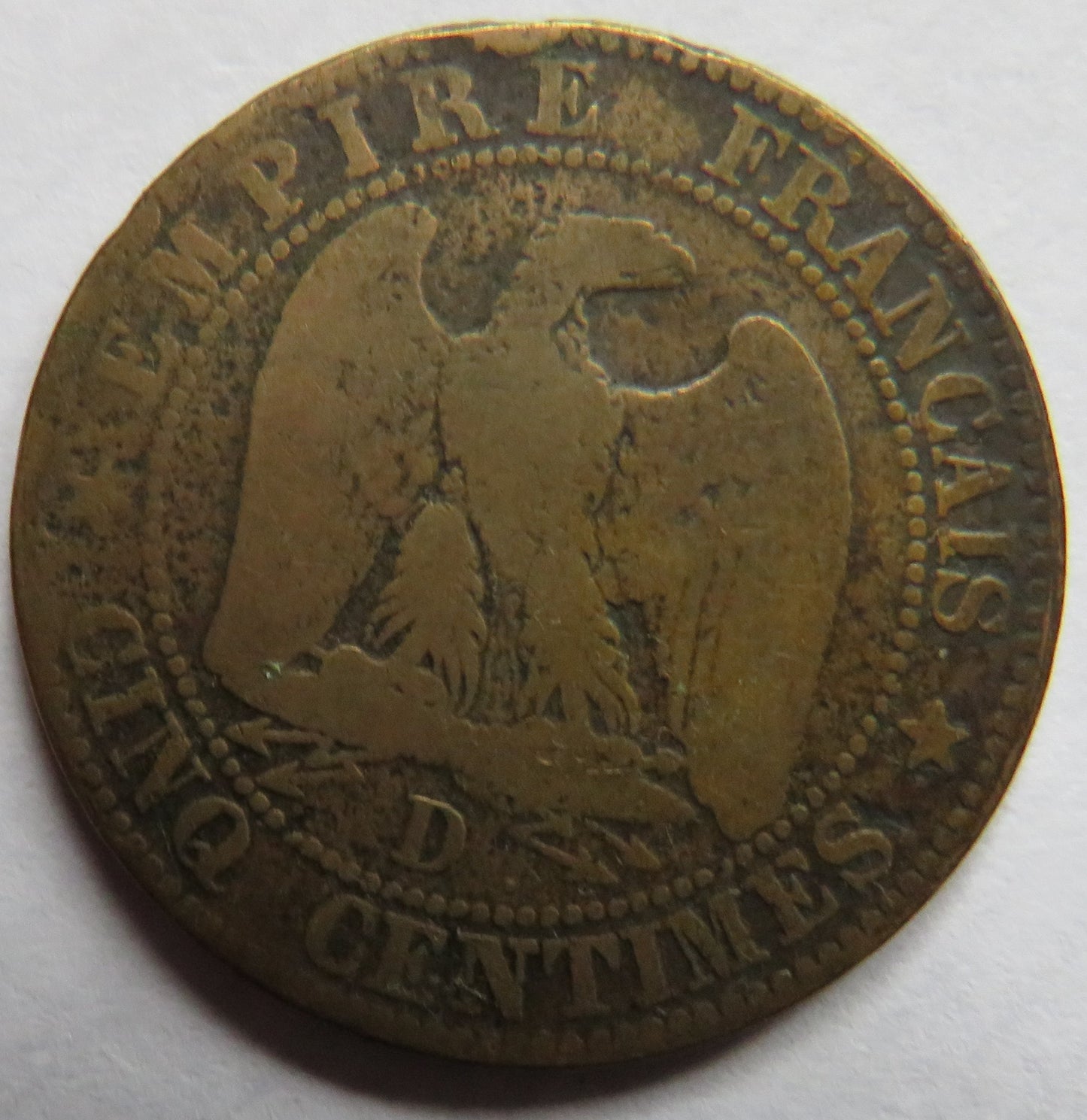 1853-D France Napoleon III 5 Centimes Coin