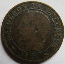 Load image into Gallery viewer, 1855-W France Napoleon III 5 Centimes Coin
