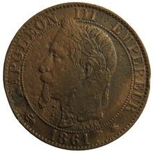 Load image into Gallery viewer, 1861-A France Napoleon III 5 Centimes Coin
