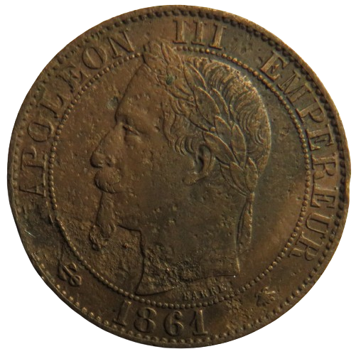 1861-A France Napoleon III 5 Centimes Coin