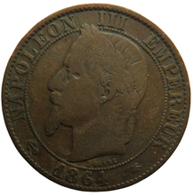 Load image into Gallery viewer, 1864-A France Napoleon III 5 Centimes Coin
