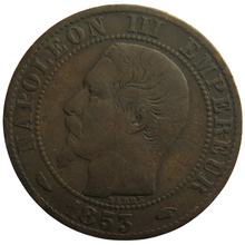 Load image into Gallery viewer, 1853-A France Napoleon III 5 Centimes Coin
