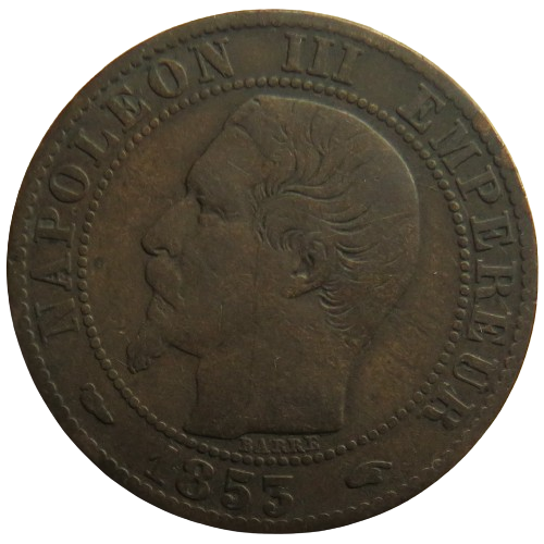 1853-A France Napoleon III 5 Centimes Coin