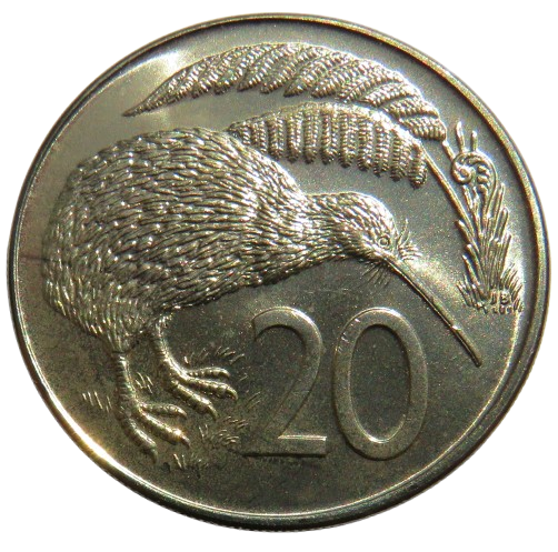 1974 Queen Elizabeth II New Zealand 20 Cents Coin In High Grade
