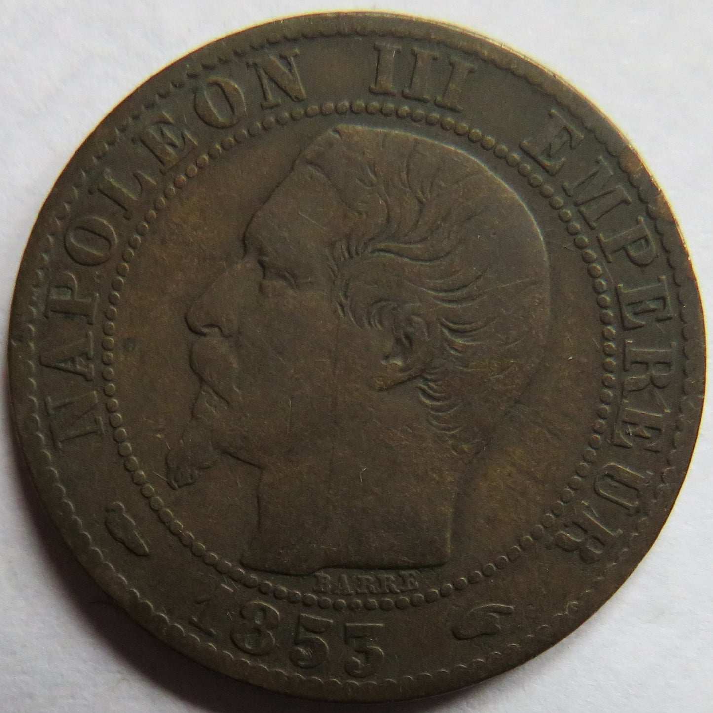 1853-A France Napoleon III 5 Centimes Coin