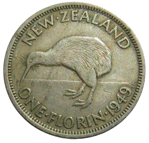 1949 King George VI New Zealand One Florin Coin