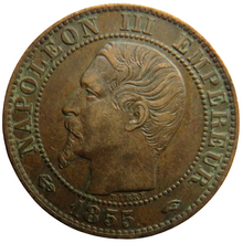 Load image into Gallery viewer, 1855-A France Napoleon III 5 Centimes Coin
