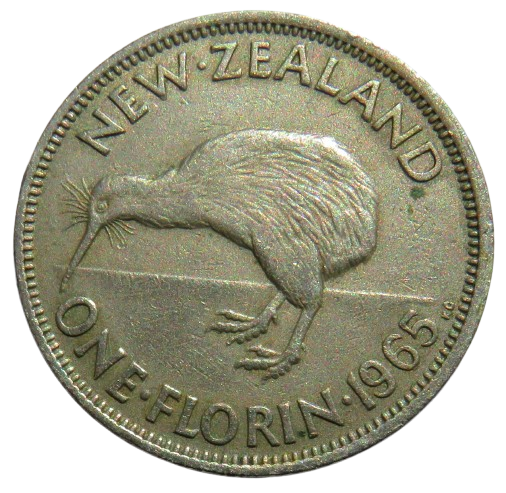 1965 Queen Elizabeth II New Zealand One Florin Coin