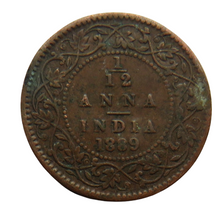 Load image into Gallery viewer, 1889 Queen Victoria India 1/12 Anna Coin
