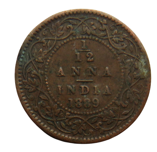 1889 Queen Victoria India 1/12 Anna Coin