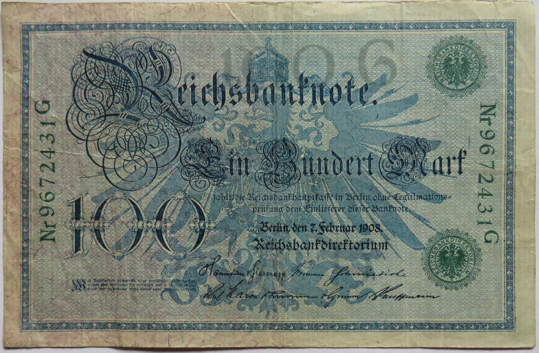 1908 Germany 100 Marks Banknote