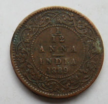 Load image into Gallery viewer, 1889 Queen Victoria India 1/12 Anna Coin
