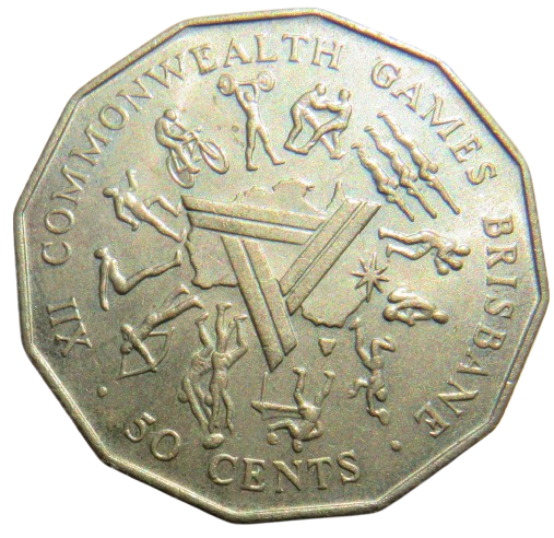 1982 Queen Elizabeth II Australia 50 Cents Coin Brisbane Commonwealth Games