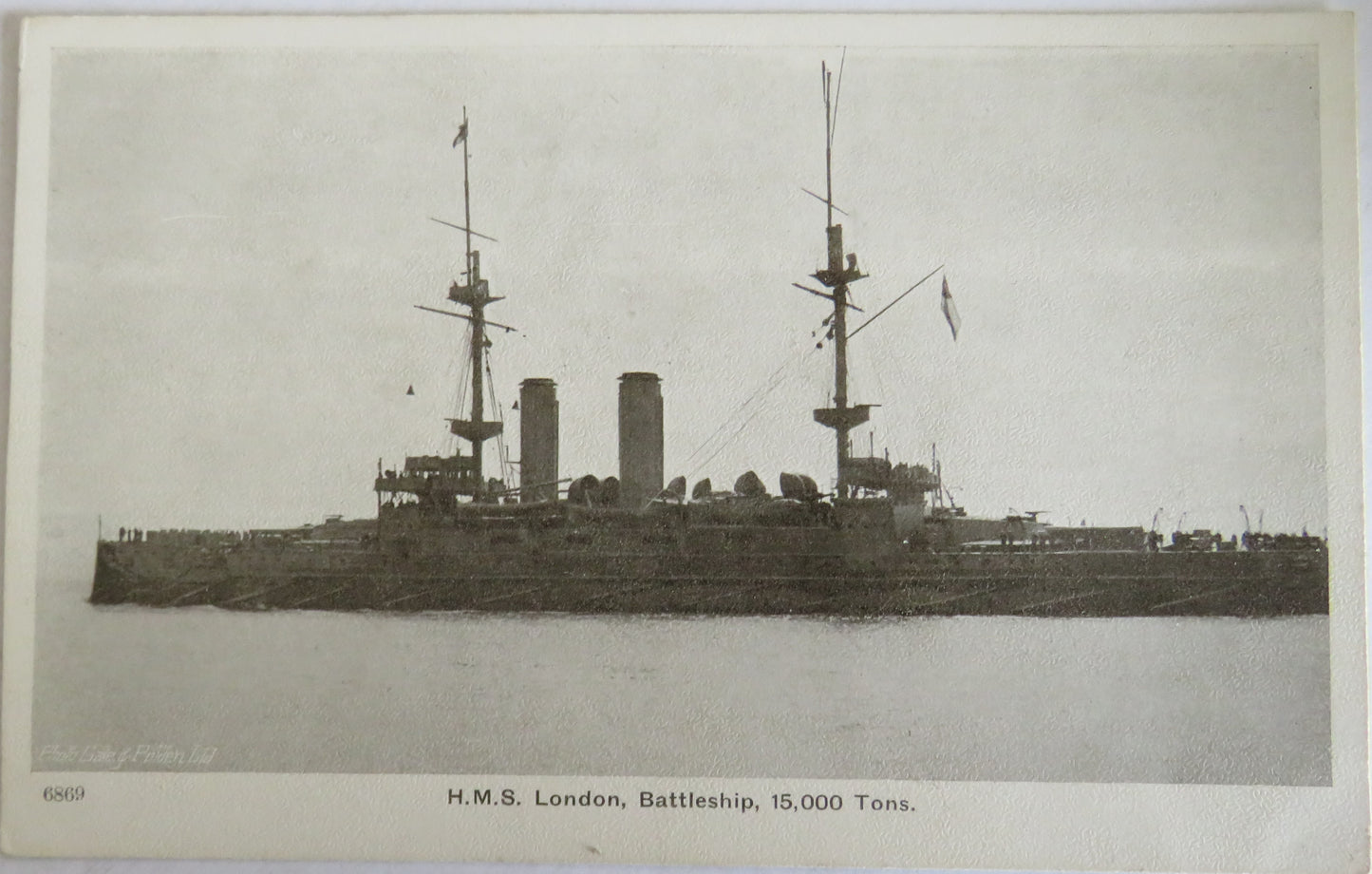 Vintage Warship Postcard of The H.M.S. "London" Battleship